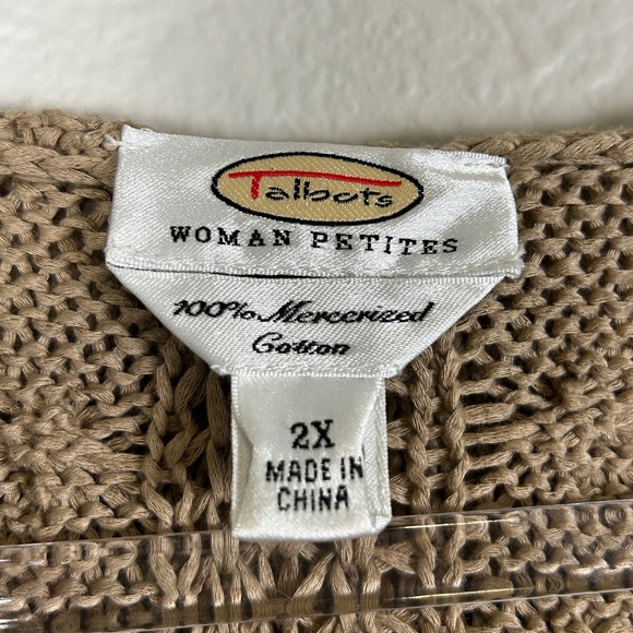 Talbots plus size 2X petite cable knit hooded sweater mercerized cotton brown - Picture 9 of 11